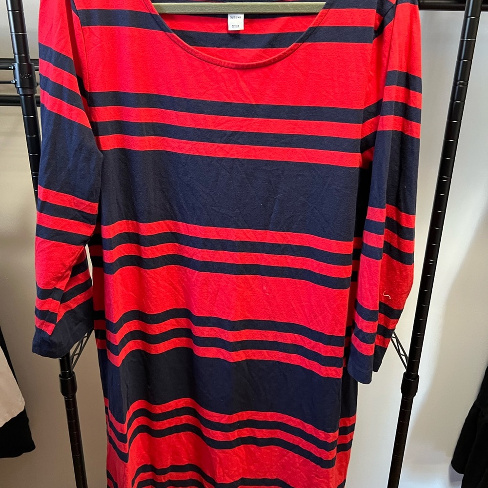 Old Navy Red and Blue Striped Long Sleeve Dress